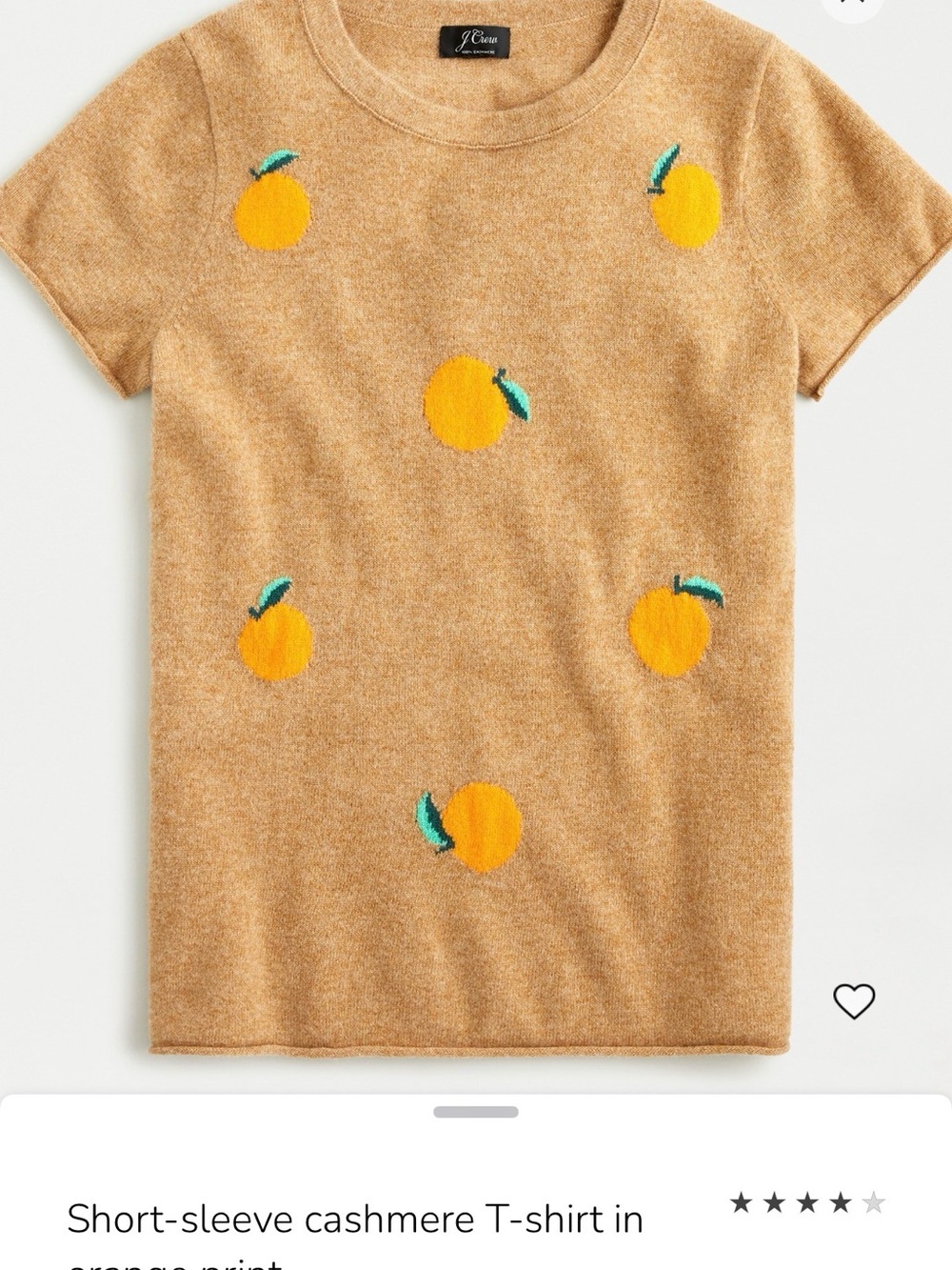 J. Crew Cashmere Tee with Orange Fruit - Size XS